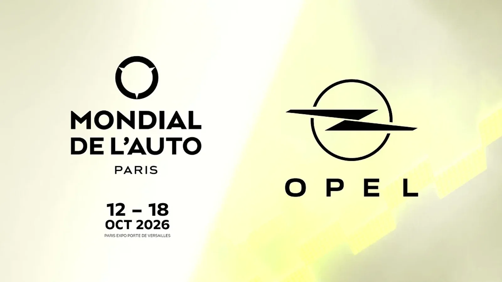Afis de prezentare al brandului Opel pentru participarea sa la "Mondial De L'Auto" Paris 12-18 Oct 2026 la Paris Expo Porte De Versailles